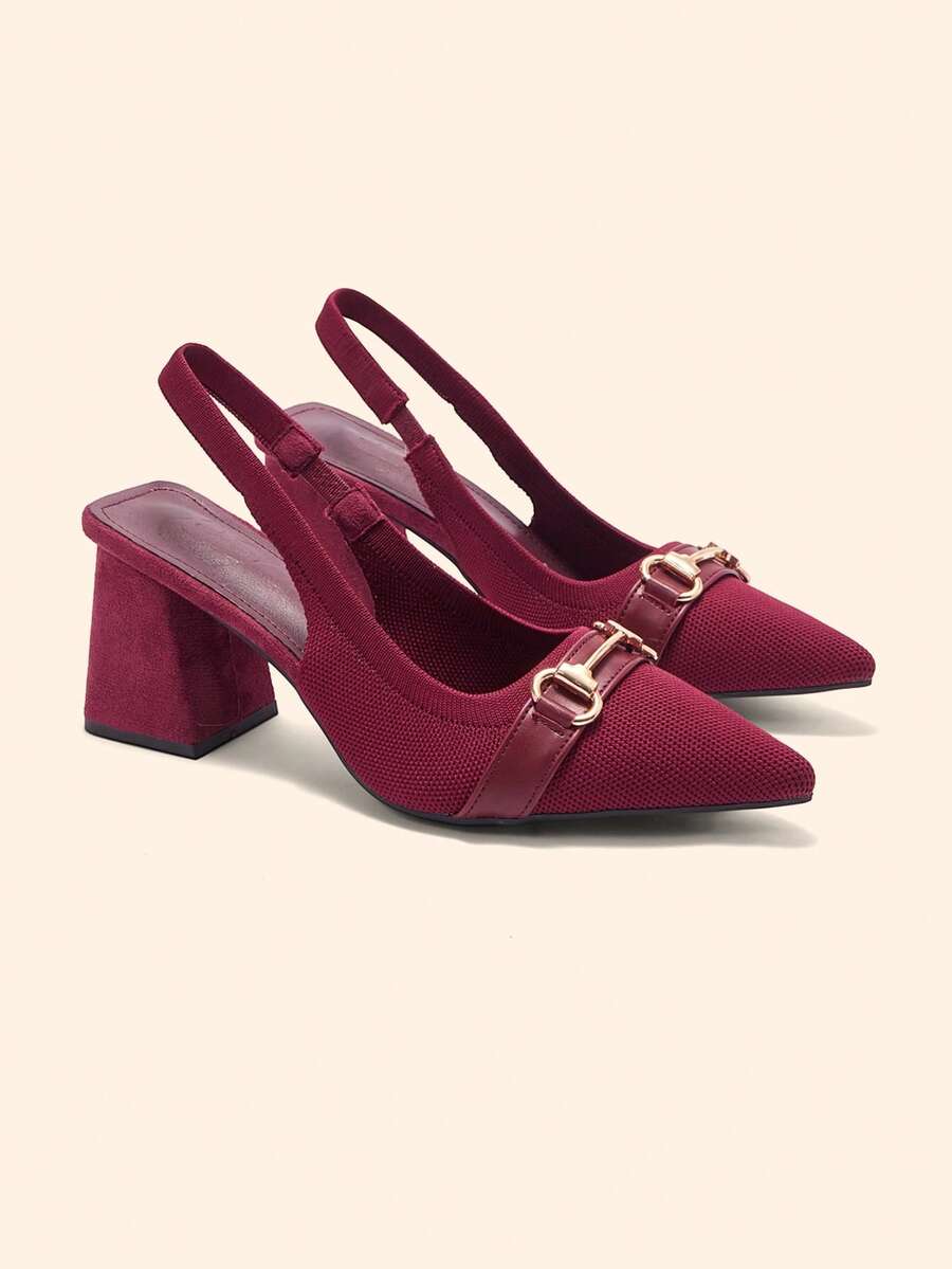 CUCCOO BASICS Women's Shoes Fashion Burgundy Pointed Thick Heel Empty High Heel Shoes Suitable For Commuting, Dating, Parties, Weddings And Other Occasions To Wear - Burgundy - View 1