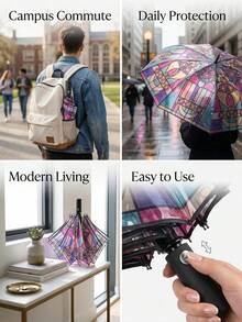 SHEIN 1PC Transparent Folding Automatic Umbrella, Compact Sturdy Durable Design, Suitable For Student Use - Transparent Color - View 8