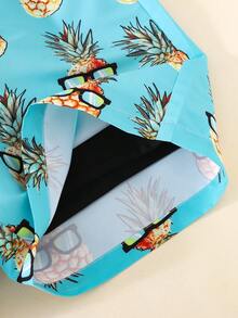 SHEIN 儿童/青少年男童休闲百搭舒适卡通菠萝笑脸印花宽松拼接衬里泳裤沙滩裤 - 彩色 - 查看 5