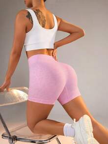 Breezaya Seamless Leopard Jacquard Athletic ShortsWomen Sweat Short, Gym Short, Biker Short - Pink - View 3