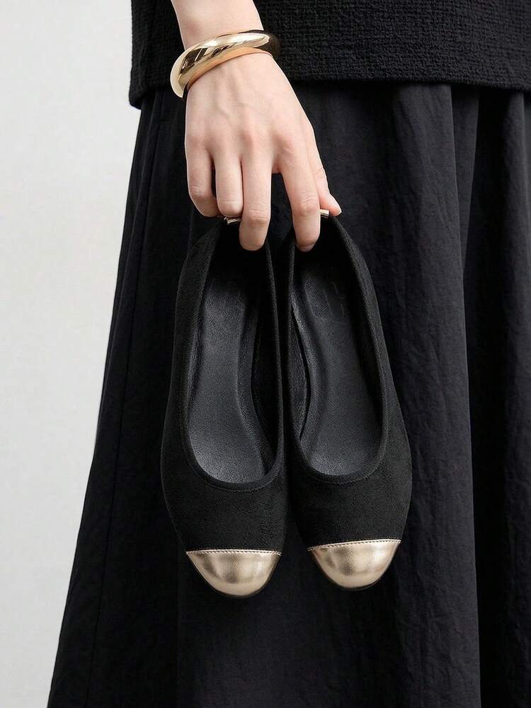 CUCCOO BIZCHIC Women Shoes Spring And Autumn Splicing Square Toe Flat Bottom, Simple Suede Shoes Commuting Shopping