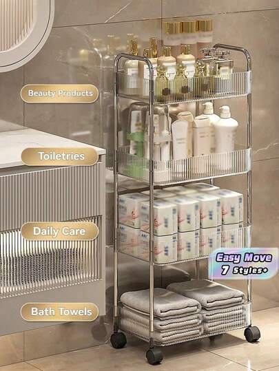 1 chiếc xe đẩy đựng đồ đa năng bằng acrylic trong suốt, dung tích lớn, thích hợp cho phòng tắm, phòng giặt, văn phòng, phòng khách, trang trí nhà cửa mùa thu/năm học mới.