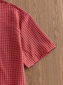 SWAVVY Men's Plaid Short Sleeve Single-Breasted Casual Shirt - Red - View 3