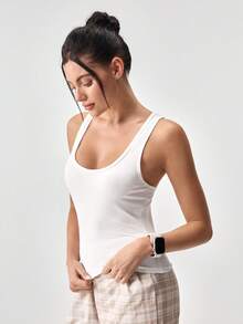 Loungeista Damen lässiges ärmelloses einfarbiges figurbetontes Trägershirt, sexy kurzes Trägertop für Straße, Alltag, Urlaub, Frühling/Sommer - Weiss - Übersicht 4