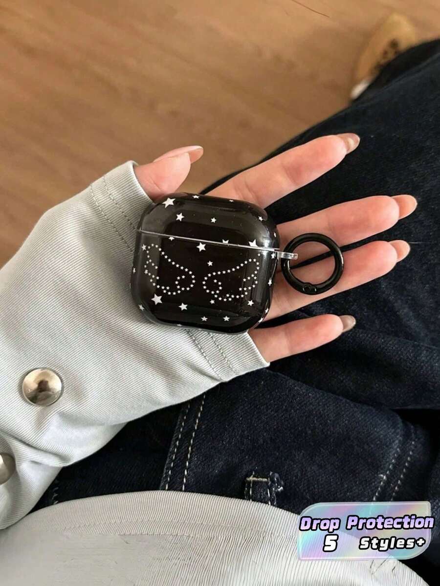 Vintage Star Angel WingCase With Strap, Unique Design For 2/3/Pro/4, Creative Protective Cover For Girls, Cute Hard Shell With Keychain - Black - View 1