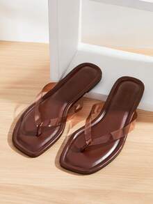 SHUZIA Women Comfortable Classic Thong Flat Sandals With Metal Ornament - Brown - View 7