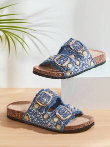 SHUZIA Women's Casual Comfy Mesh Slip-On Flat Sandals - Blue - View 2