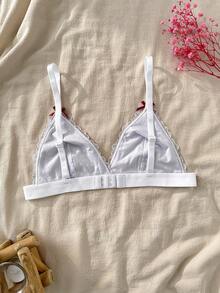 CottageSlumber Delicate Lightweight Plaid Lace Bra, French Style Cute Wireless Triangle Cup Comfortable Bra For Women Summer - Red and White - View 2