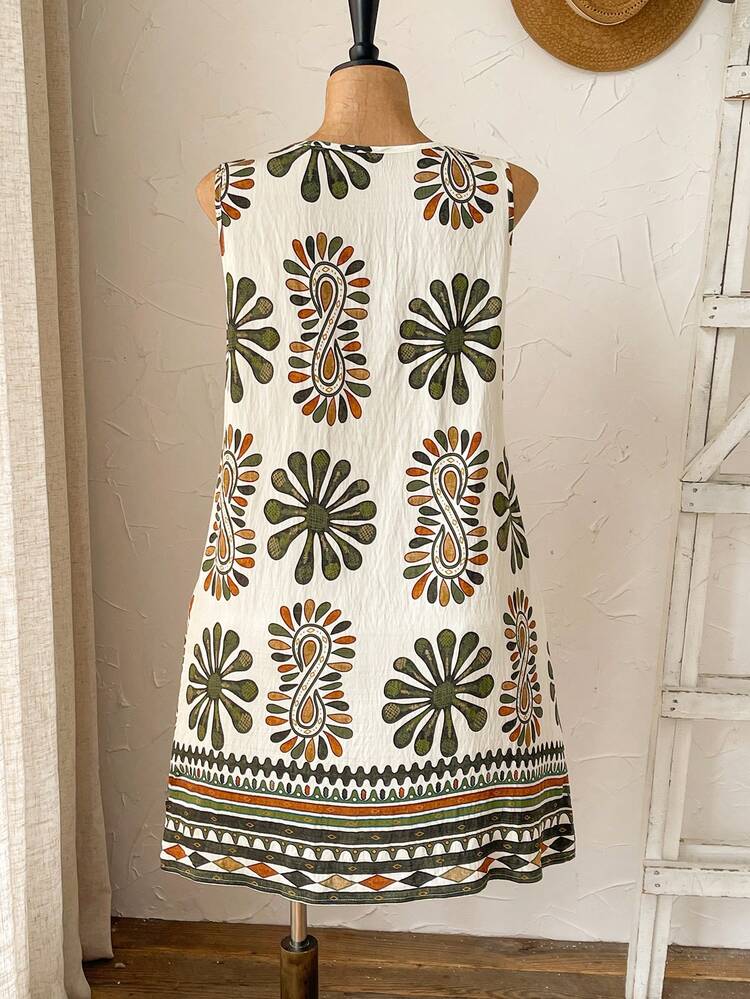 Plus Size Women Floral Print Sleeveless Casual Dress