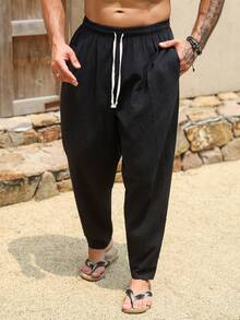VENTUSAIL Men's Black Loose Casual Pants - Black - View 5