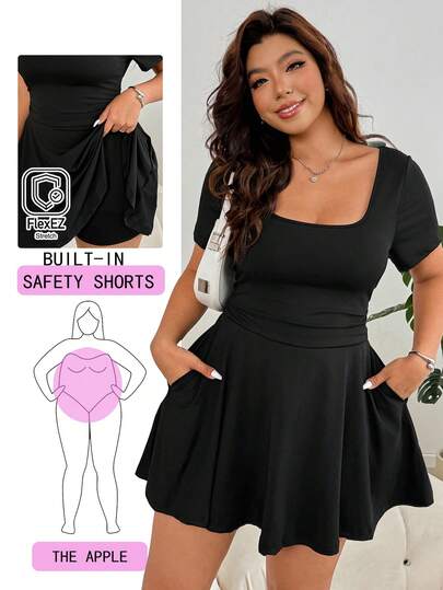Solflare Bộ jumpsuit đa năng mùa Xuân/Hè mới, phù hợp cho các buổi đi chơi, mặc hàng ngày, dự tiệc, đi làm, lễ hội âm nhạc, tựu trường, lễ tốt nghiệp, kỳ nghỉ biển, thời trang đường phố, mặc nhà, khám phá cửa hàng, dạo phố, có thể mặc riêng hoặc phối lớp, cổ vuông, tay ngắn, nhún eo tạo sự thoải mái, quần short bên trong che chắn, có túi, viền bèo nhún, bộ romper đen cỡ lớn.
