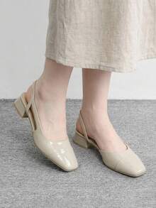 CUCCOO BIZCHIC Women's Shoes Spring And Summer Square Toe Short Thick Heel Apricot Splicing High Heel Shoes - Milk tea apricot - View 3