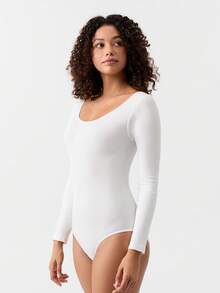 Loungeista Women's White Seamless Shapewear Bodysuit, Tummy Control And Butt Lifting, Long Sleevefor Summer - White - View 5