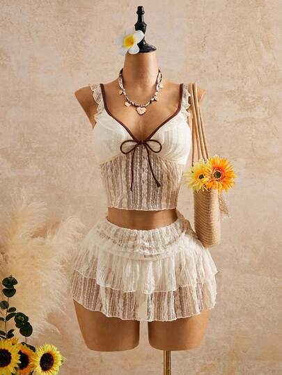 Bellisia 2026SS New Women's Swimwear Arrival For Holiday, Date, Western, Cruise, Beach, Island, Road Trip, All Seasons, Music Festival, Boho Vacation,Bohemian Vacation, Chill Autumn Boho Y2K Elegant Vintage Yellow Textured Jacquard Fabric Cute Sweet 3 Pieces Set, Vacation Casual Beach Camisole Strap Bikini For Women Retro Outfit For Women Set Tea Party Outfit Women 2 Piece Zante Holiday Outfit Cowgirl Outfits For Women 2 Piece Zoo Outfits Women Zebra Larsson Concert Outfit Zip Lining Outfit Festival Outfits For Women 2 Piece Outfits Women Set Summer Birthday Outfits For Women Two Pieces