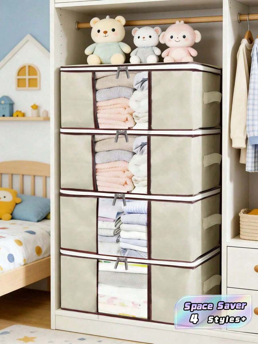 Bộ 3 túi đựng đồ sắp xếp tủ quần áo, hộp đựng có thể gập lại cho chăn ga gối đệm, hộp hình lập phương chắc chắn để sắp xếp áo len và quần áo. - Màu vàng - Xem 1