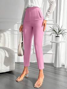 SHEIN Cottnline Women's Solid Color Simple Slim-Fit Casual Pants - Baby Pink - View 5