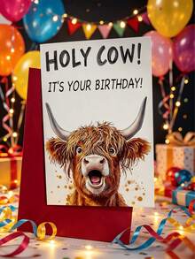 2pcs Funny Highland Cow Birthday/Christmas Card - Humorous "Holy Cow!" Design, Gift For Farm Animal Lovers, Friends And Family - High Quality Card Paper With Soft Touch, Christmas Gifts - multicolor - View 4