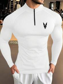 GymBeat 男士运动T恤，健身，跑步，户外运动，男士紧身运动上衣，长袖紧身衣，轻便透气 - 白色 - 查看 3