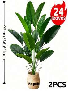 1株92.96厘米仿真大型热带香蕉叶植物，24片宽叶，人造植物，适用于家居、婚礼、酒店、花园、客厅、办公室走廊装饰，不含花盆，适合圣诞节、复活节、感恩节、母亲节、圣帕特里克节等节日。 - 彩色 - 查看 16