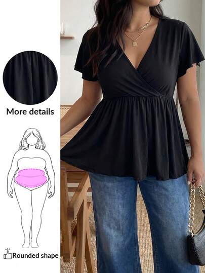 Enliva Áo thun Plus size Xù nhỏ Viên lá sen Trọn gói màu trơn Giải trí