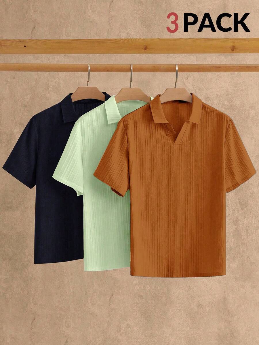 AKNOTIC 3件組男士極簡冰絲短袖 Polo 衫,夏季度假,父親節禮物,足球 - 彩色 - 查看 1
