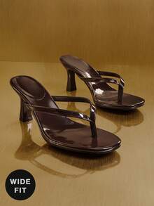 SHUZIA Women's Wide-Fit Minimalist Fashion Comfy Round Toe Stiletto Thong Sandals - Coffee Brown - View 3
