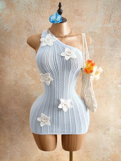 Mistrie Đầm ngắn móc len lệch vai phong cách Boho, đầm che nắng mùa hè dành cho nữ, kiểu dáng khoét rỗng, chất liệu dệt kim.
