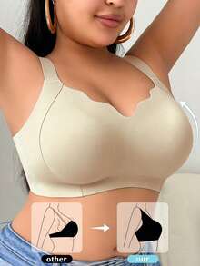 SHEIN Sujetador sin costuras sin aros talla grande, sujetador de cuello en V con soporte suave, cómodo 1 pieza - Gris Claro - Ver 3