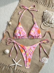 Swim Mod 女士露背系带性感丁字裤比基尼套装，适合海滩度假 - 彩色 - 查看 2