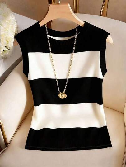 GlowEve Camiseta de tirantes casual y versátil de cuello redondo con contraste de color para mujer