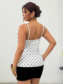 Firerie Plus Size Women Elegant Romantic Delicate Charming Holiday Valentine's Day Sexy Lace Polka Dot Top Blouse Casual Going Out Top For Women - Black and White - View 5
