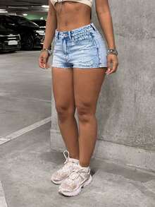 StreetHx Women's Casual Minimalist Light-Colored Distressed Sexy Denim Shorts - Light Wash - View 5
