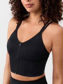Loungeista EMUPER 1pc Seamless Elastic Racerback Sports Bra & Enhancing Bra For Womenfor Summerfor Summer - Black - View 6