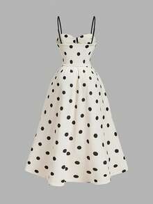 SHEIN MOD Plus Size Women's Polka Dot Print Waist Cinched Camisole Dress,Black,Summer,1920s Flapper,Tea Party Elegant Sequin Prom Graduation Formal Party Dress - Black and White - View 3
