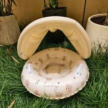 1pc Swimming Ring With Sunshade And Handles, Featuring A Circular Pattern, Suitable For Both Outdoor And Indoor Swimming. - Multicolor - View 9
