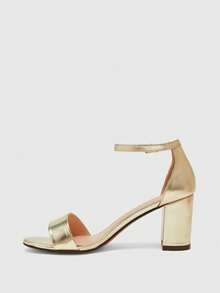 CUCCOO BIZCHIC Ladies Spring And Summer New Fashion Comfortable Round Toe Buckle Ankle Belt Thick Heel Sandals, Elegant Simple And Versatile - Gold - View 6
