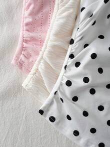 SHEIN Tank Top Crop Berkerut dengan Tali Bahu Tipis Motif Polkadot Hitam untuk Anak Perempuan Remaja, Camisole Bergaris Bernapas yang Lucu untuk Liburan Musim Panas, Warna Pink - MultiWarna - View 5