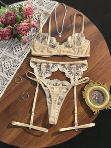 Crystal Vow 4pcs Women's Sexy Lingerie Set - Beige - View 8