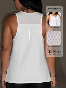 SHEIN Rhythm Era Plus Size Women Solid Color Sports Tank Top - White - View 2