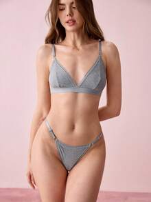 Bonmuse 女款基本色細肩帶內衣與比基尼泳褲套裝，日常休閒穿著，無墊，適合夏季 - 灰色 - 查看 6