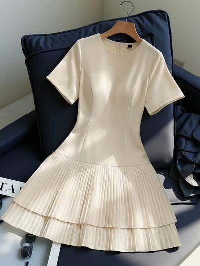 Franclia Đầm chữ A ôm dáng cổ tròn dành cho nữ cỡ lớn, tay ngắn, dài ngắn, màu mơ, thanh lịch và tinh tế, phong cách cổ điển lãng mạn Pháp, phù hợp cho đi làm, công sở, đi biển, thường ngày, tối giản, đa năng, đám cưới, tiệc trà chiều, tiệc tùng, hàng mới về mùa xuân/hè.