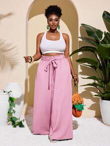 Slaydiva Quần ống đứng kẻ sọc màu xanh lá cây dành cho nữ cỡ lớn, thích hợp cho phong cách thường ngày, đi nghỉ mát, tối giản và nhiều màu sắc. - Hồng - Xem 3
