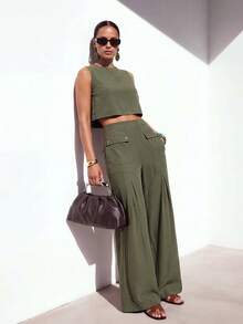 Zivah Bộ đồ đi biển phong cách Bohemian bằng vải lanh mới năm 2026, gồm áo vest và quần dài phối họa tiết độc đáo, bộ vest và quần dài thanh lịch cho kỳ nghỉ, quần dài hai mảnh phối họa tiết độc đáo, quần dài và vest màu xanh quân đội, quần dài hai mảnh phong cách Bohemian thanh lịch cho kỳ nghỉ, quần dài và vest chất liệu vải lanh cho kỳ nghỉ. - xanh quân đội - Xem 8
