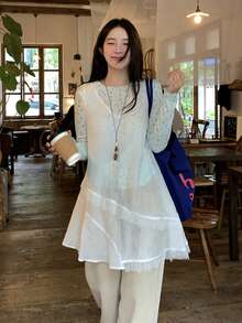 DAZY Women's Solid Color Sleeveless Layered Mini Dress, Korean Style Sundress Summer High Tea Date Night All White Modest Tropical - White - View 5