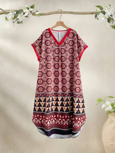 Rusticease Vestido maxi de vacaciones con estampado de colocación para mujer de talla grande