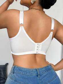 DesireSculpt Plus Size Lace Patchwork Wireless Bra White Summer - White - View 6