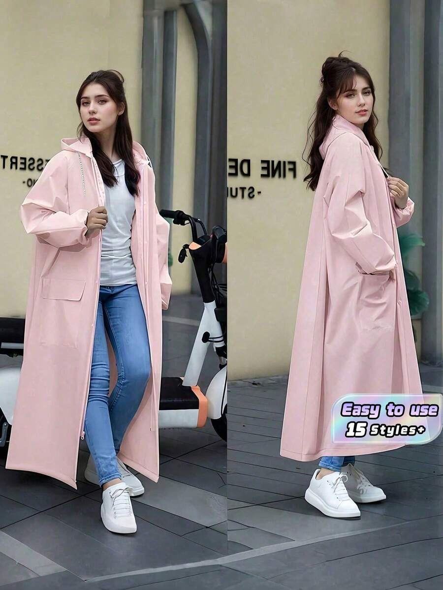 SHEIN 时尚多功能雨衣 长款全身防雨雨衣 女士加厚雨衣 防水防风雨披 多功能雨衣 户外活动雨衣 雨衣 骑行旅行登山雨衣 白色雨衣 粉色雨衣 紫色雨具 女士户外服装、办公室、家居、旅行、背部 - 彩色 - 查看 1