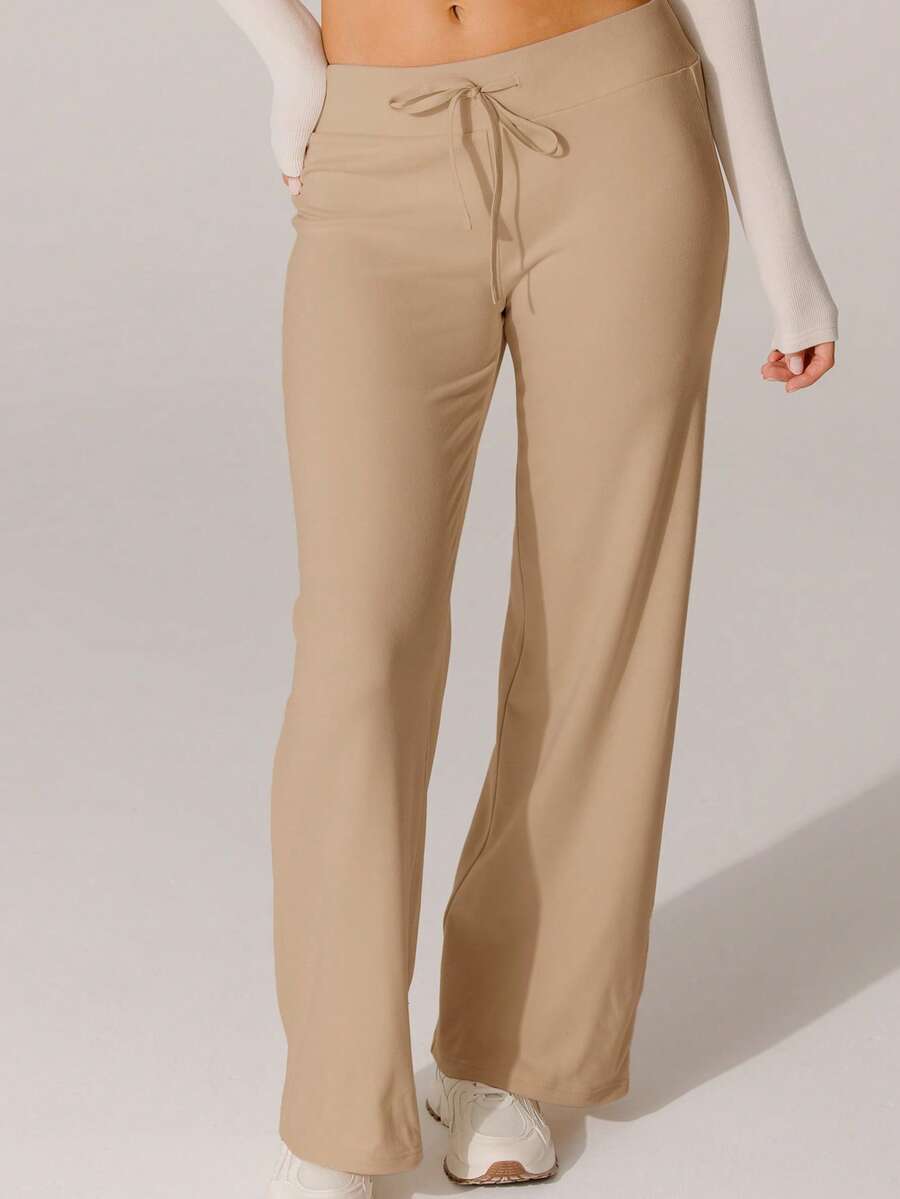 Aralina Off-White Soft Knit Texture High-Waisted Lounge Pants - Camel - View 1