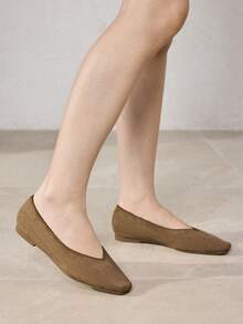 MOTF LADIES SUEDE CONTRASTING PU LEATHER TRIMMED FLATS - Camel - View 8