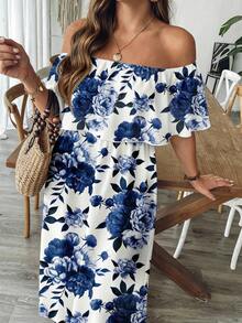 SHEIN VCAY Plus Size Casual Floral Print Dress, Suitable For Summer - Multicolor - View 6